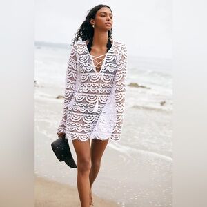 PQ Swim Noah Sheer Lace Tunic Mini Dress in White